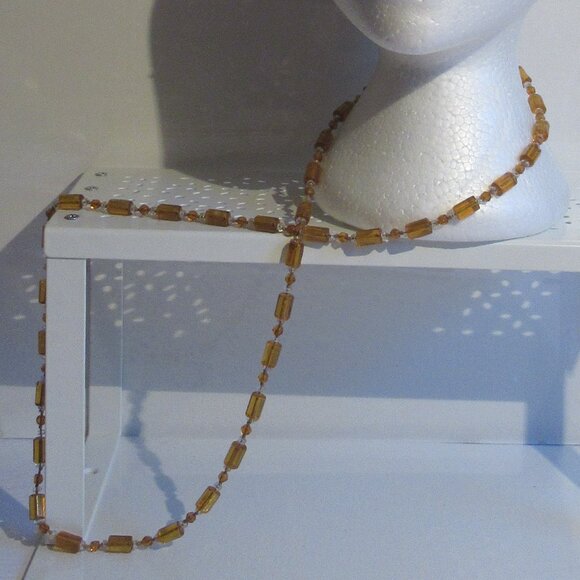 36" long, 1920s Art Deco Flapper necklace, Faceted Amber Glass, Crystal Necklace - Picture 3 of 10